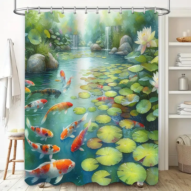 활기찬 물고기 샤워 커튼 연꽃 연못 장면 욕실 장식을위 - Aquarium Fish Koi 리뷰 및 가격