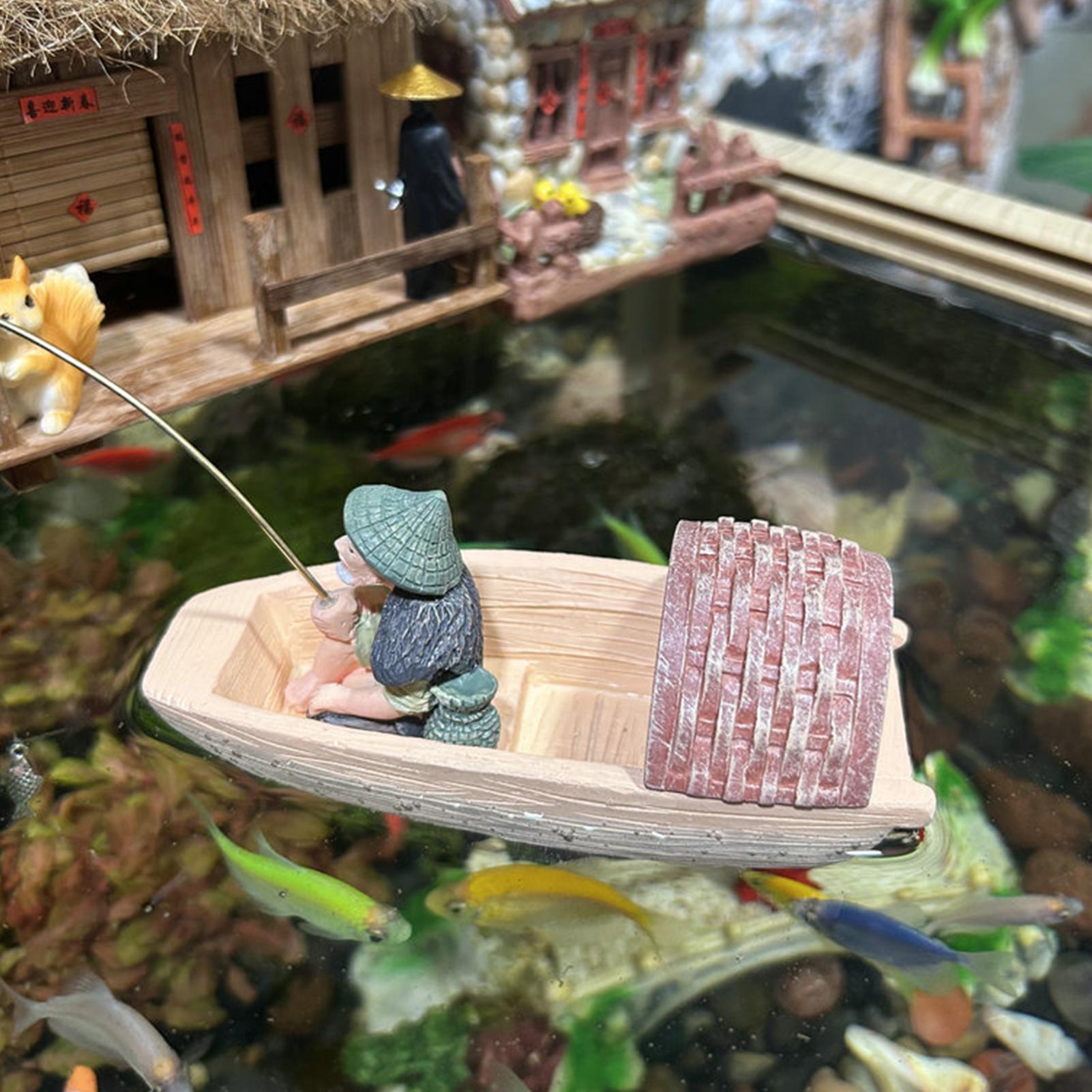 레진 플로팅 어부 보트 장식 미니 장면 장식 수족관 석 - Aquarium Fish Tank Price 리뷰 및 가격